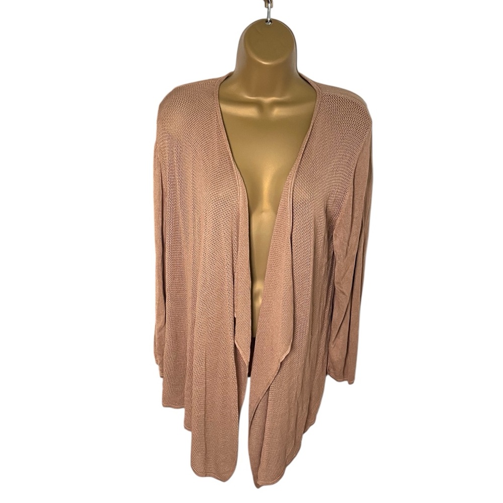 Magaschoni Woman Open Front Cardigan Lightweight Knit Tan 1X